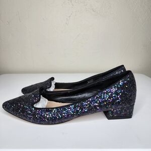 Carvela/Kurt Geiger Lizzie Navy Blue/Black Glitter Block Heel Shoes Size 7.5